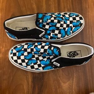 Vans-blue butterfly slip ons